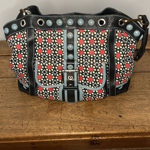 Rare vintage large Isabella Fiore leather and canvas purse